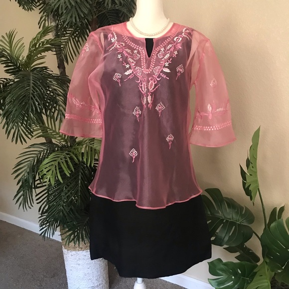 Blush Pink Kimona Blouse or Ladies Barong Tagalog with beautiful embroidery - Picture 11 of 16